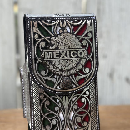 Funda Vaquera para Teléfono “México Tricolor” Plateada de Piel Cortada a Láser (3)
