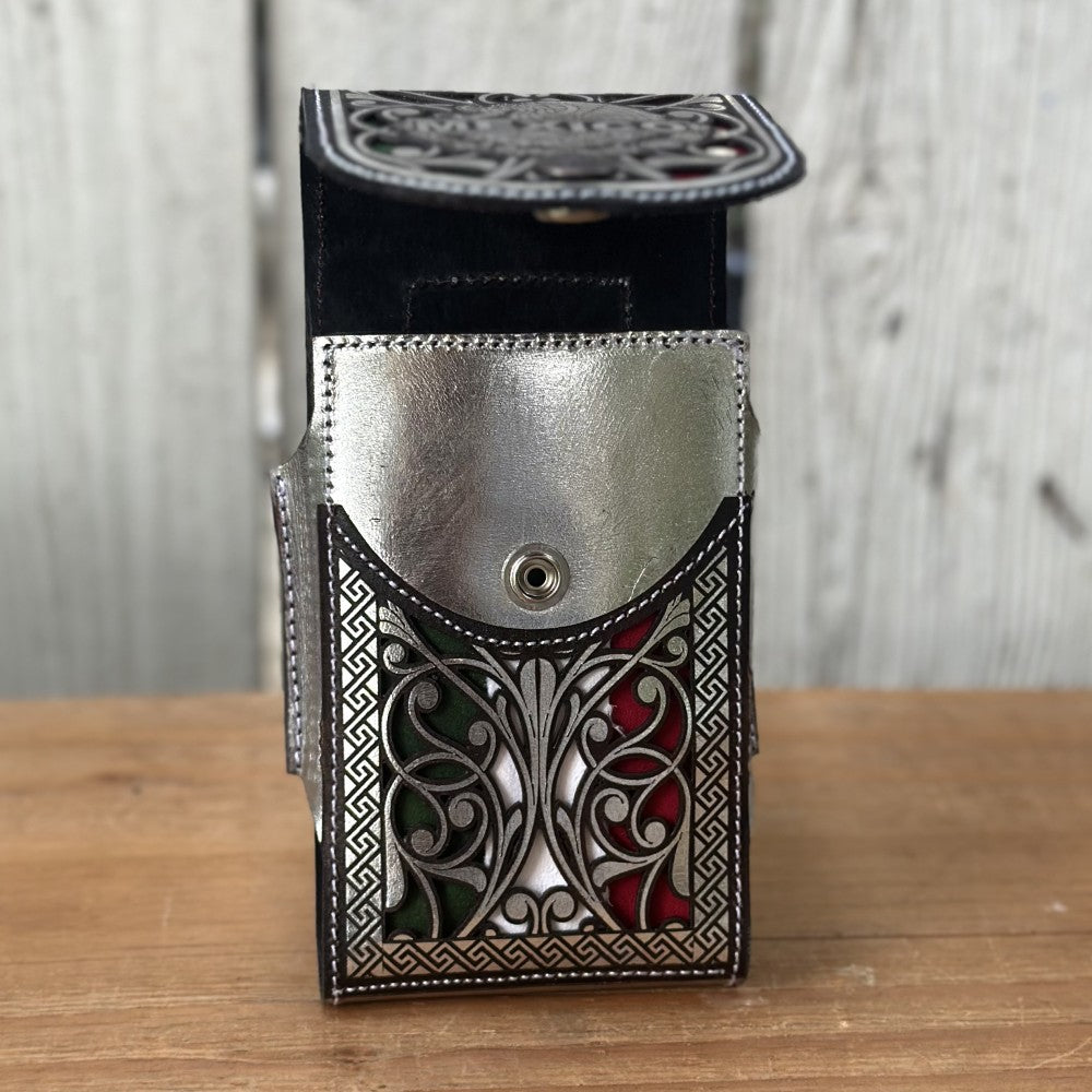 Funda Vaquera para Teléfono “México Tricolor” Plateada de Piel Cortada a Láser (2)