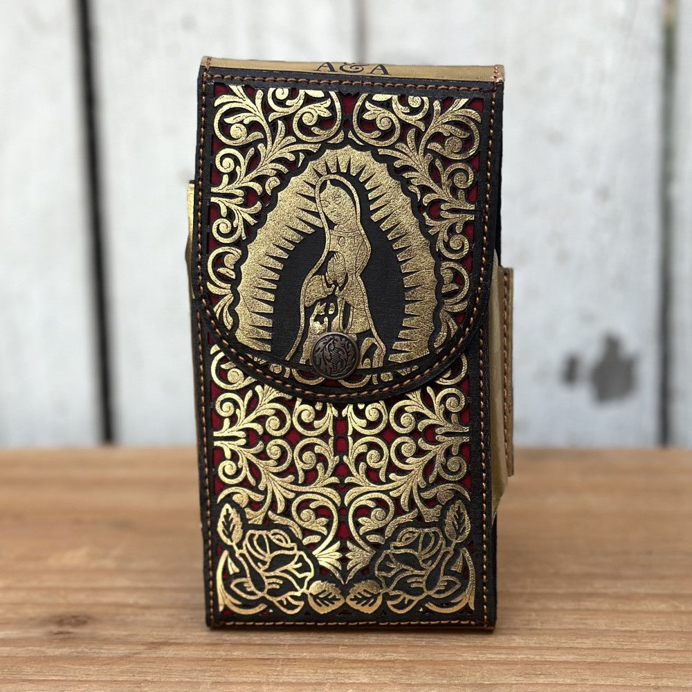 Cinturón Cortado a Láser "Virgen de Guadalupe" Dorado y Funda Vaquera Cortada a Láser (3)