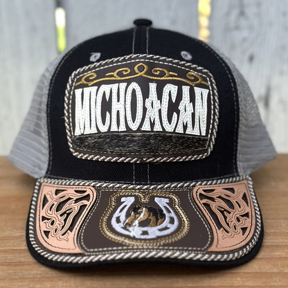 Gorra Negra y Beige de Michoacán con Bordado de Herradura #2
