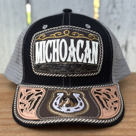 Gorra Negra y Beige de Michoacán con Bordado de Herradura #2