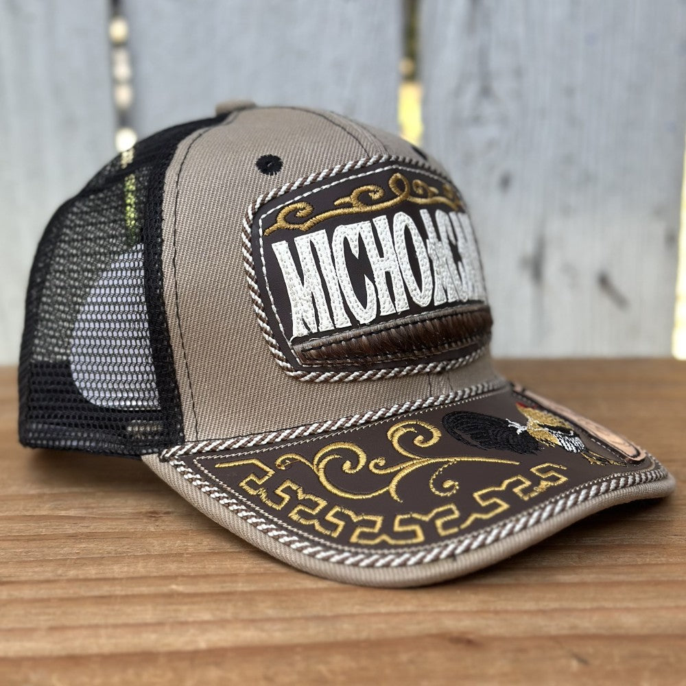 Gorra Taupe y Negra de Michoacán con Bordado de Gallo | Gorras Mexicanas Artesanales (Copy)