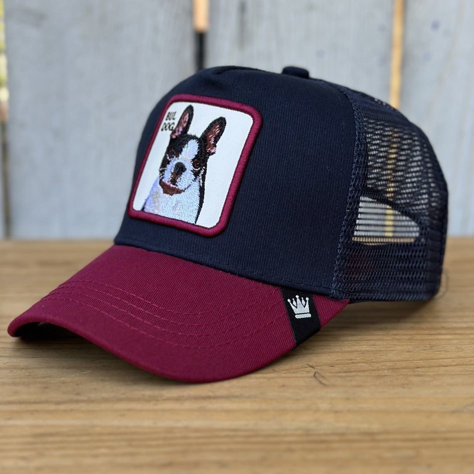 Wine Cap with Bull Dog - Trucker Cap with Embroidered Patch