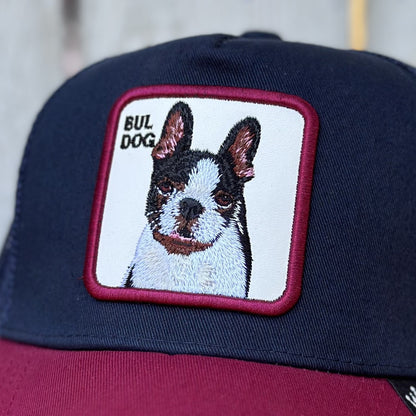 Wine Cap with Bull Dog - Trucker Cap with Embroidered Patch