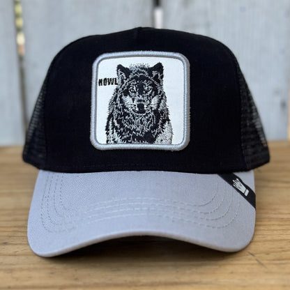 Gray Cap with Wolf - Trucker Cap with Embroidered Patch