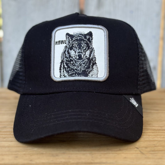 Black Cap with Wolf - Trucker Cap with Embroidered Patch