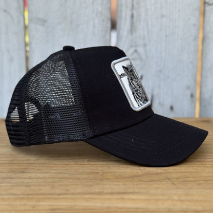 Black Cap with Wolf - Trucker Cap with Embroidered Patch