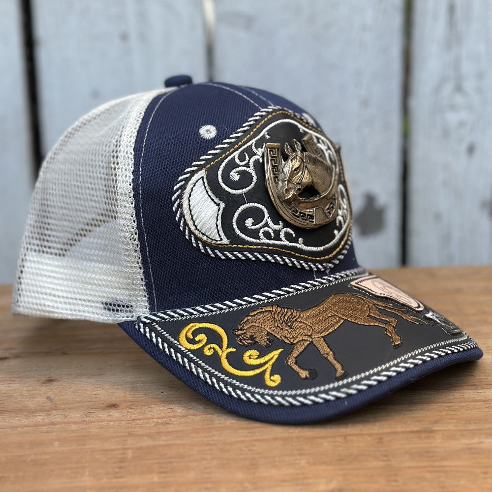 Gorra Vaquera Azul Marino y Beige con Caballo y Herradura #2