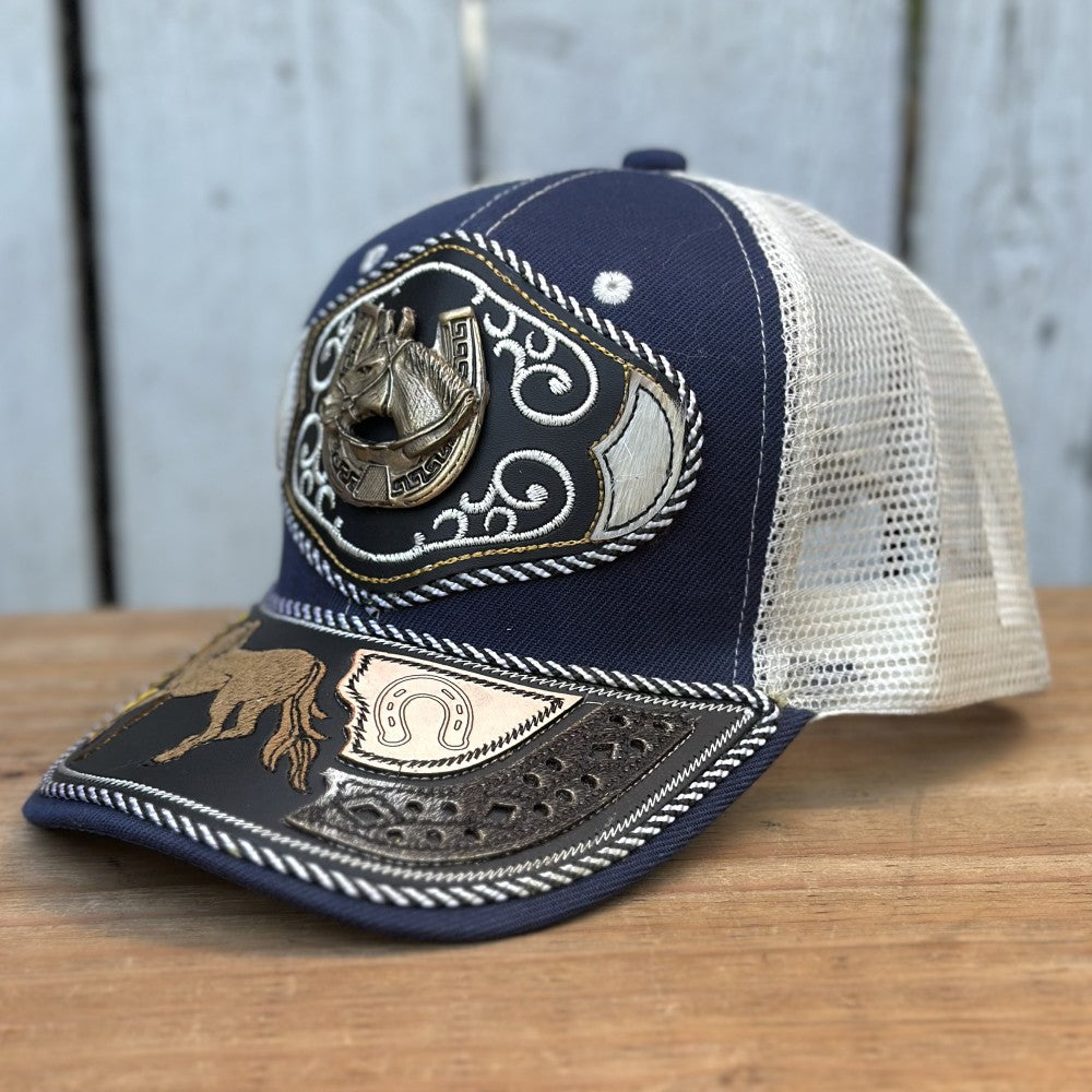 Gorra Vaquera Azul Marino y Beige con Caballo y Herradura #2