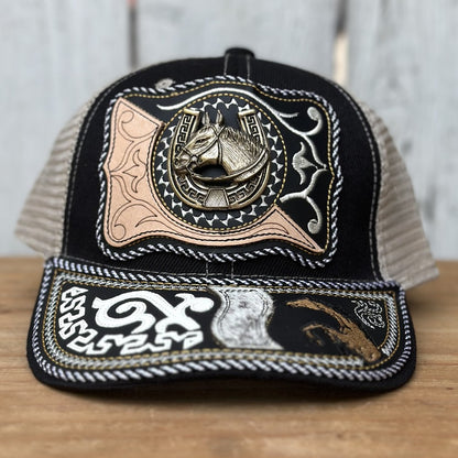 Gorra Vaquera " El Potro" Negro - Gorras Artesanales Mexicanas