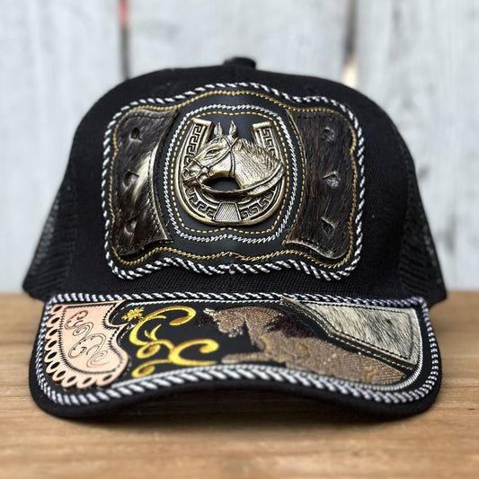 Gorra Vaquera " El Potro de Oro" Negro - Gorras Artesanales Mexicanas