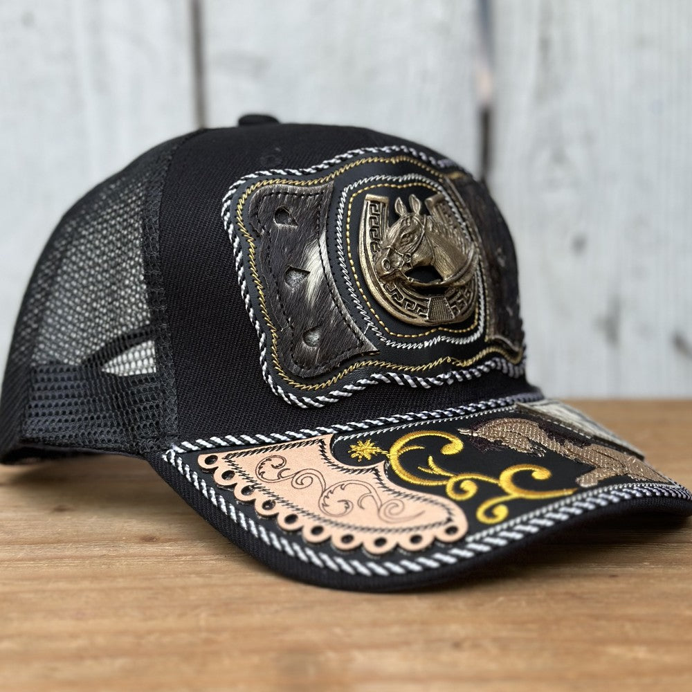 Gorra Vaquera " El Potro de Oro" Negro - Gorras Artesanales Mexicanas (5)