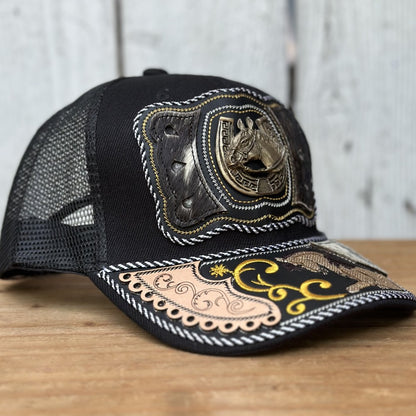 Gorra Vaquera " El Potro de Oro" Negro - Gorras Artesanales Mexicanas (5)