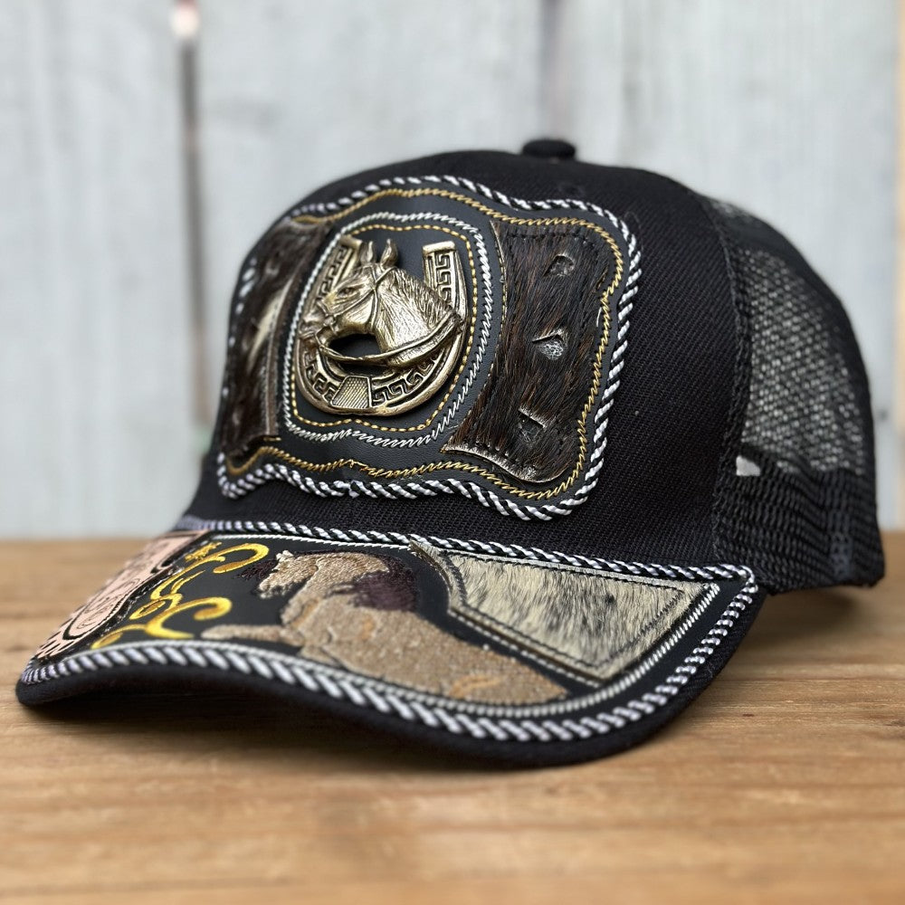 Gorra Vaquera " El Potro de Oro" Negro - Gorras Artesanales (2)Mexicanas (2)