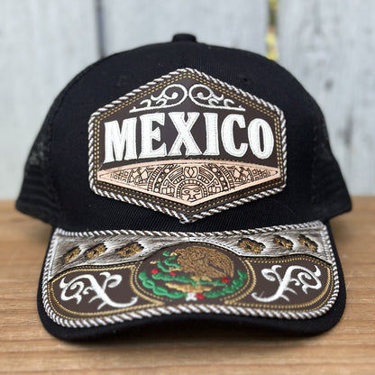 Gorra Vaquera Artesanal Negra “Orgullo Mexicano” con Bordado y Detalles de Pelo de Res | Gorras Mexicanas