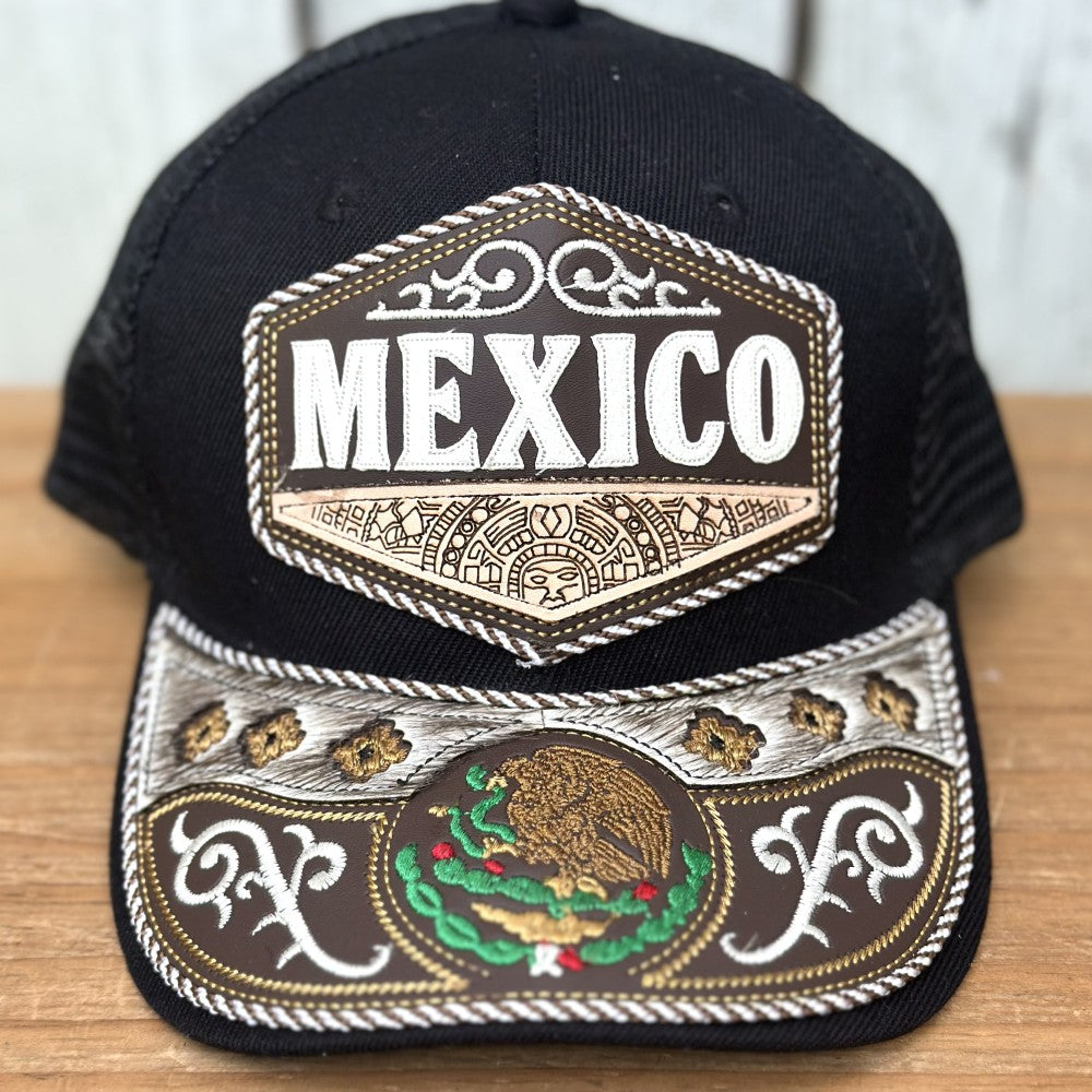 Gorra Vaquera Artesanal Negra “Orgullo Mexicano” con Bordado y Detalles de Pelo de Res | Gorras Mexicanas (2)