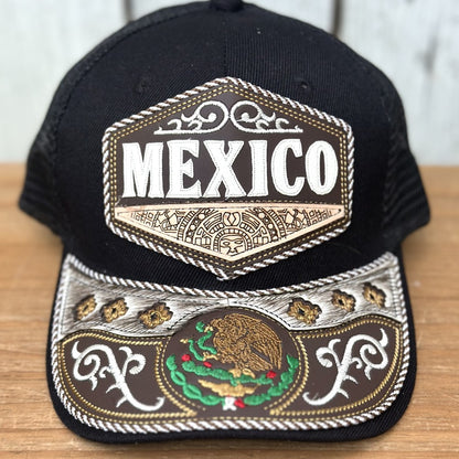 Gorra Vaquera Artesanal Negra “Orgullo Mexicano” con Bordado y Detalles de Pelo de Res | Gorras Mexicanas (2)