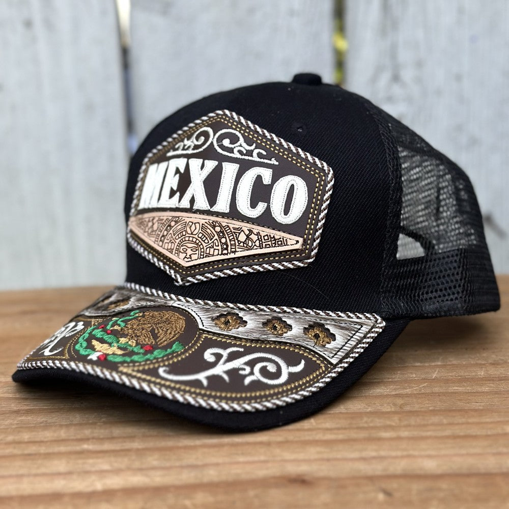 Gorra Vaquera Artesanal Negra “Orgullo Mexicano” con Bordado y Detalles de Pelo de Res | Gorras Mexicanas (4)