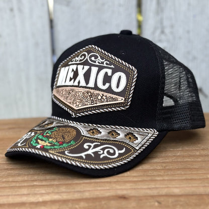 Gorra Vaquera Artesanal Negra “Orgullo Mexicano” con Bordado y Detalles de Pelo de Res | Gorras Mexicanas (4)