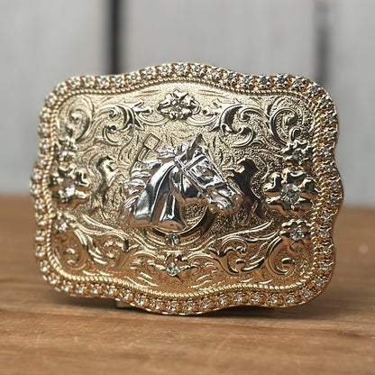 Hebilla Vaquera Dorada con Cabeza de Caballo Plateada CB-05 - Hebillas Vaqueras para Hombre (2)