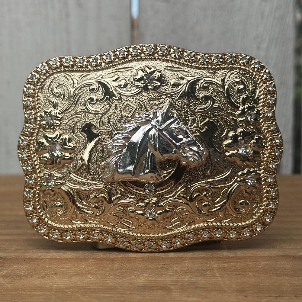 Hebilla Vaquera Dorada con Cabeza de Caballo Plateada CB-05 - Hebillas Vaqueras para Hombre (4)
