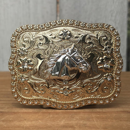 Hebilla Vaquera Dorada con Cabeza de Caballo Plateada CB-05 - Hebillas Vaqueras para Hombre (5)