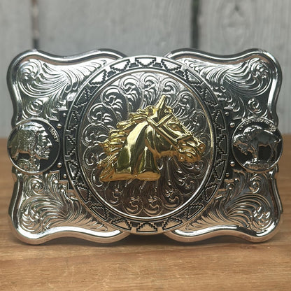 Hebilla Vaquera Plateada con Cabeza de Caballo Dorada CB-01 - Hebillas Vaqueras para Hombre (4)