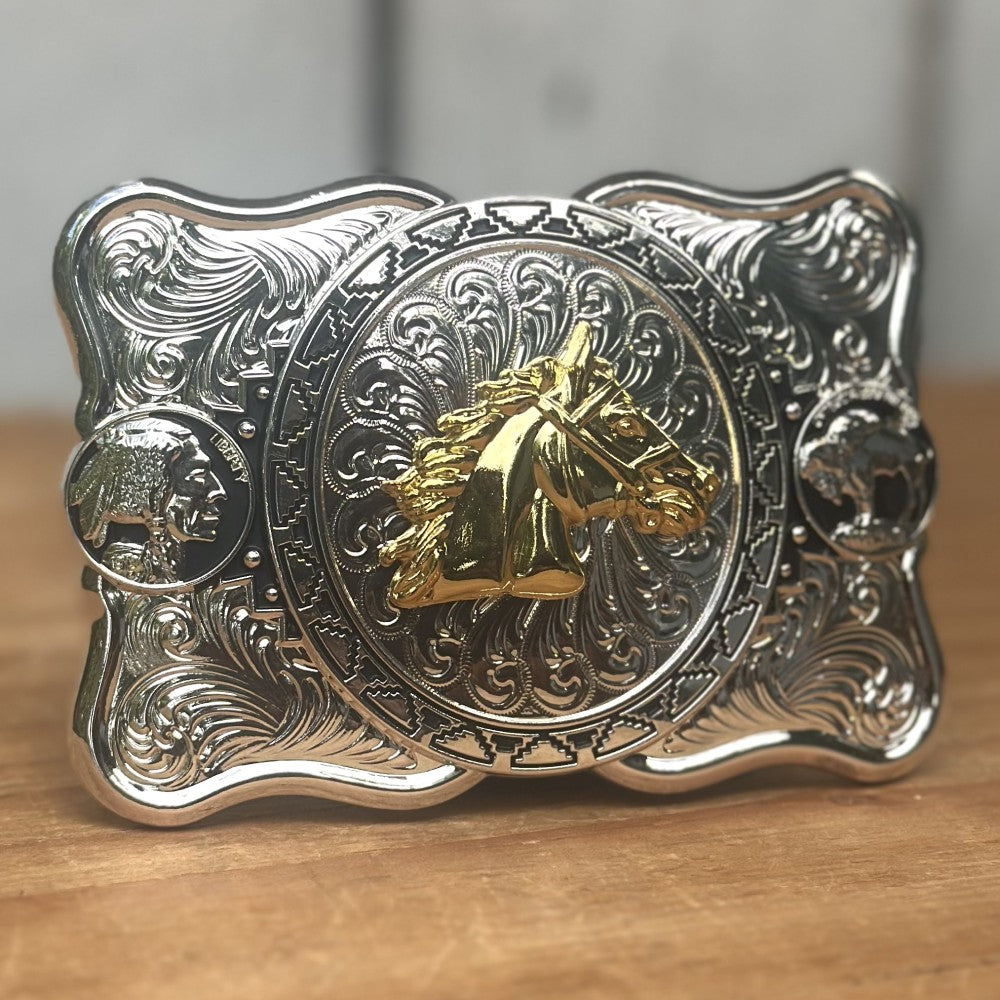 Hebilla Vaquera Plateada con Cabeza de Caballo Dorada CB-01 - Hebillas Vaqueras para Hombre (3)