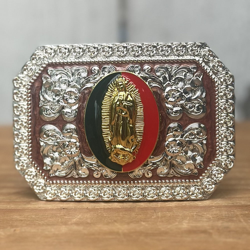 Hebilla Vaquera Rectangular con VIrgen de Guadalupe CB-02 - Hebillas Vaqueras para Hombre