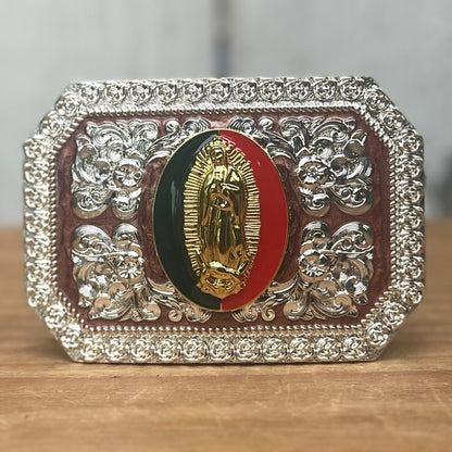 Hebilla Vaquera Rectangular con VIrgen de Guadalupe CB-02 - Hebillas Vaqueras para Hombre