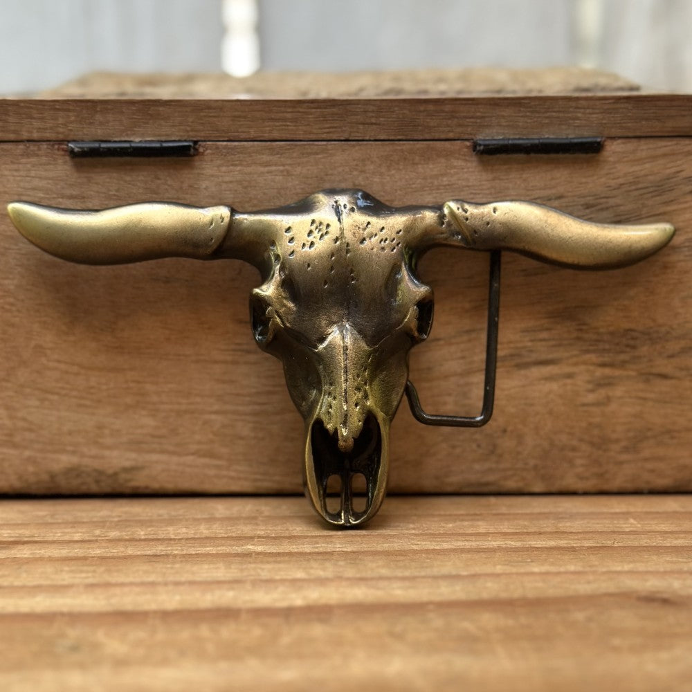 Hebilla Vaquera “Antique Brass Horn” en Forma de Calavera de Toro - Hebillas Vaqueras Mexicanas (3)