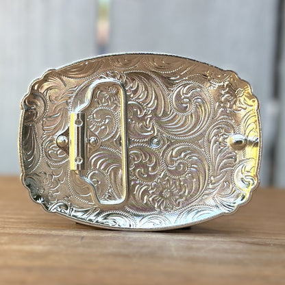 Hebilla Vaquera Dorada y Plateada con Virgen de Guadalupe - Hebillas Vaqueras para Hombre