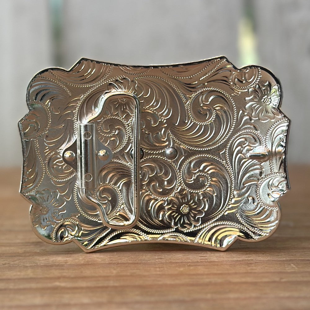 Hebilla Vaquera “La Hebilla Mexicana” Plateada y Dorada con Escudo Nacional en Relieve (2)