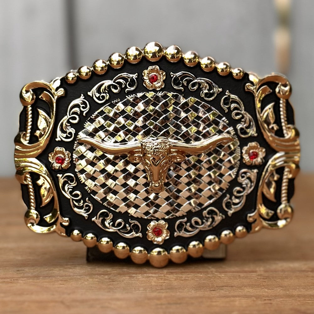 Hebilla Vaquera con DIseño de Petatillo y Toro Longhorn OLP-40 - Hebillas Vaqueras para Hombre