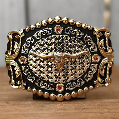 Hebilla Vaquera con DIseño de Petatillo y Toro Longhorn OLP-40 - Hebillas Vaqueras para Hombre