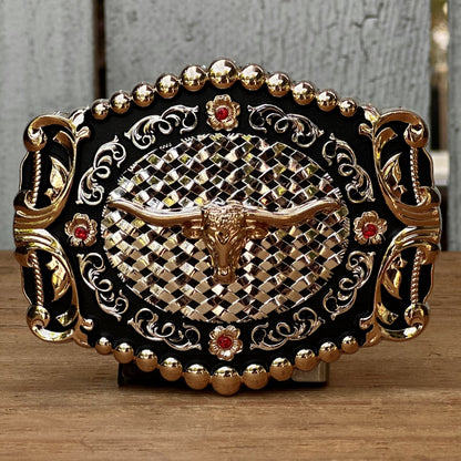 Hebilla Vaquera con DIseño de Petatillo y Toro Longhorn OLP-40 - Hebillas Vaqueras para Hombre (4)