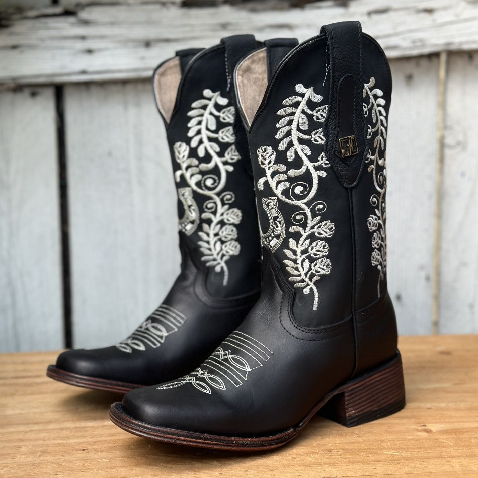 JB-1513 Black Women's Cowgirl Boots Mexican Western Boots