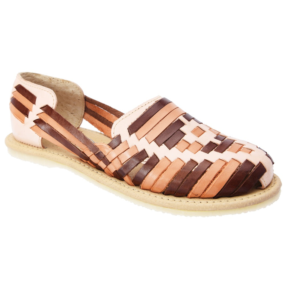 PM-35172 Café y Natural - Huaraches Artesanales Mexicanos para Mujer - Huaraches de Piel