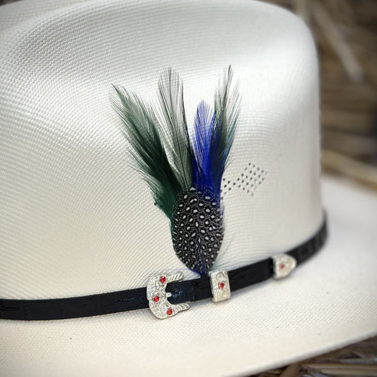 Pluma Decorativa Azul y Verde para Sombrero Vaquero