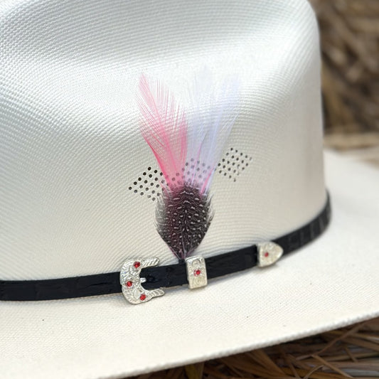 Pluma Decorativa en Rosa y Blanco para Sombrero Vaquero