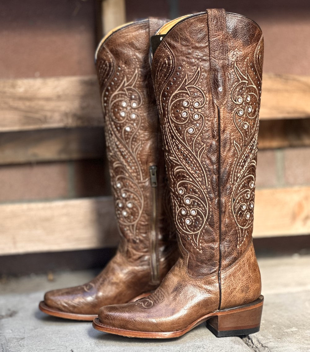 RC-Hacienda Arena Botas Vaqueras con Tubo Alto para Mujer