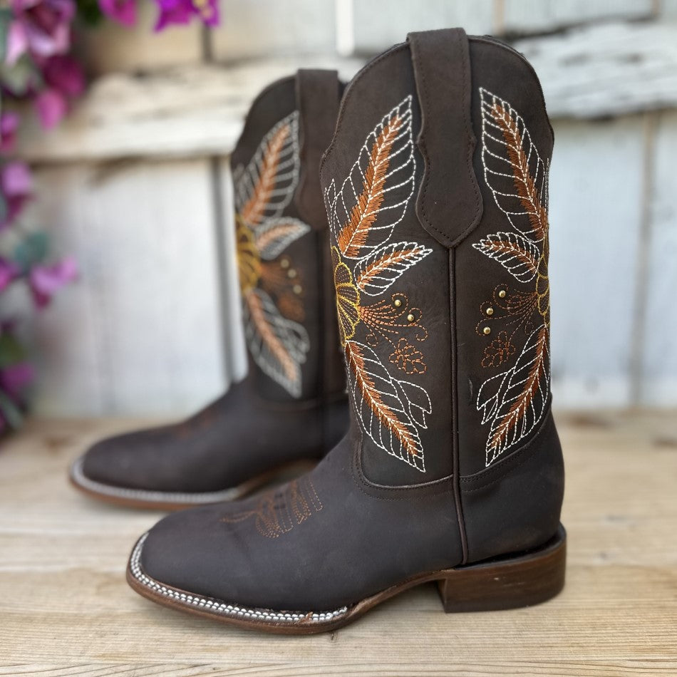 SB-300 Cafe Botas Vaqueras con Bordado para Mujer Botas Vaqueras