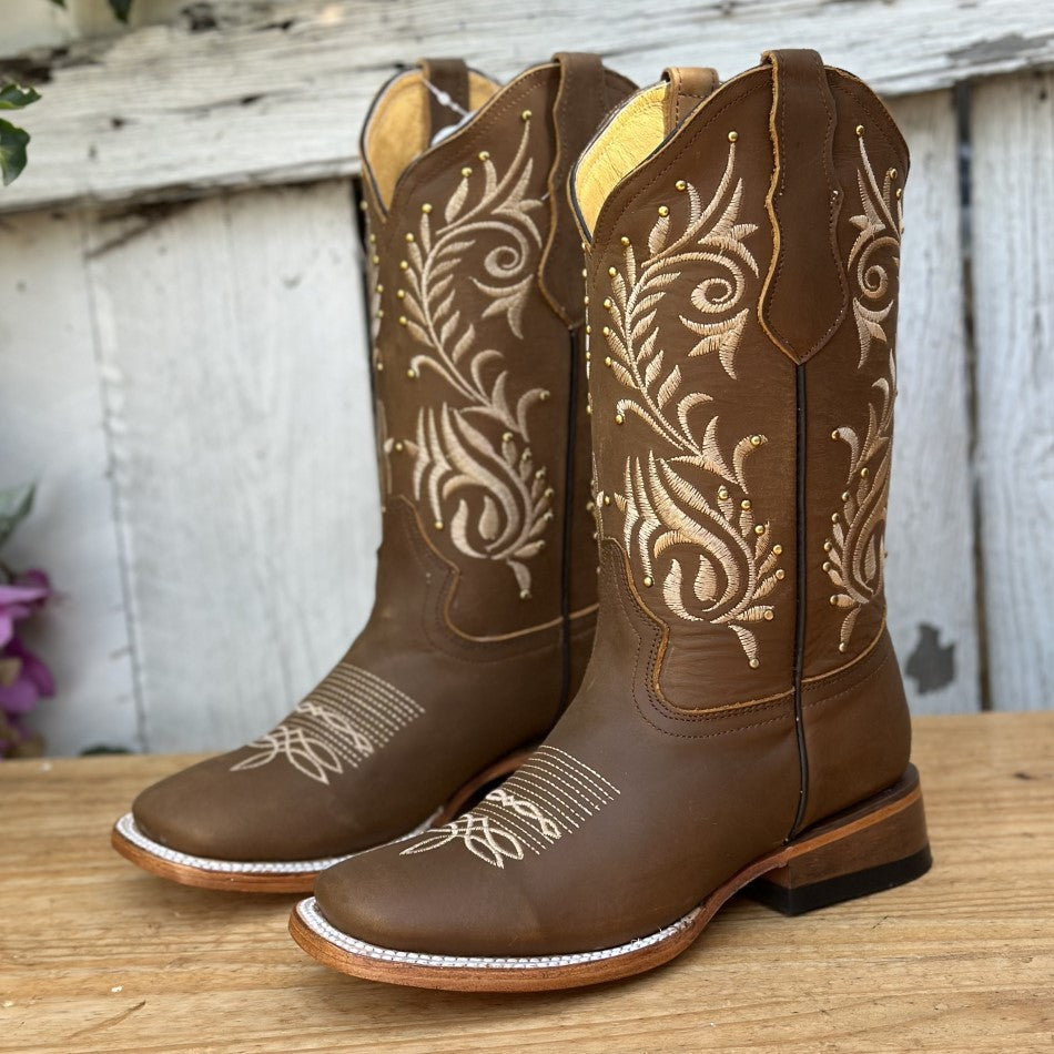 SB-800 Cafe - Botas Vaqueras con Bordado para Mujer - Botas para Mujer
