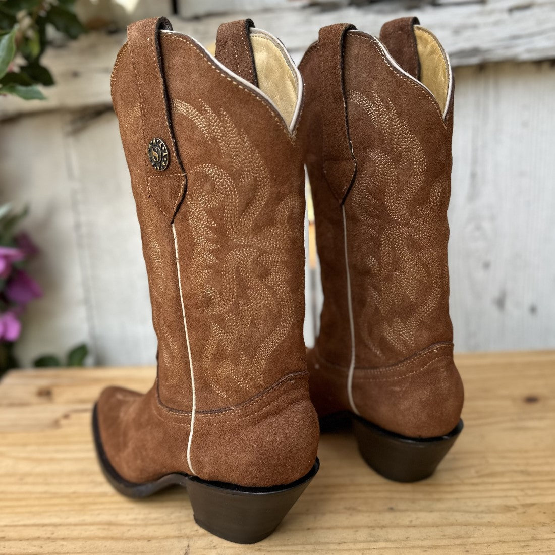 SB-Santa Fe Tan Botas Vaqueras de Gamuza para Mujer Botas Vaqueras