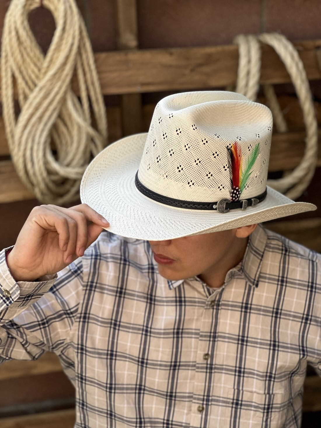 Sombrero Vaquero para Hombre de Copa Alta de Ala 4 Color Natural —