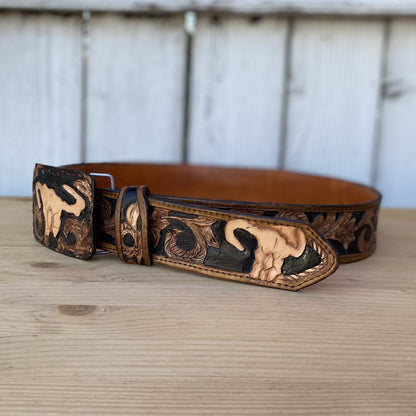 Customizable Chiseled Belt with Crooked Horns - Cowboy Belts