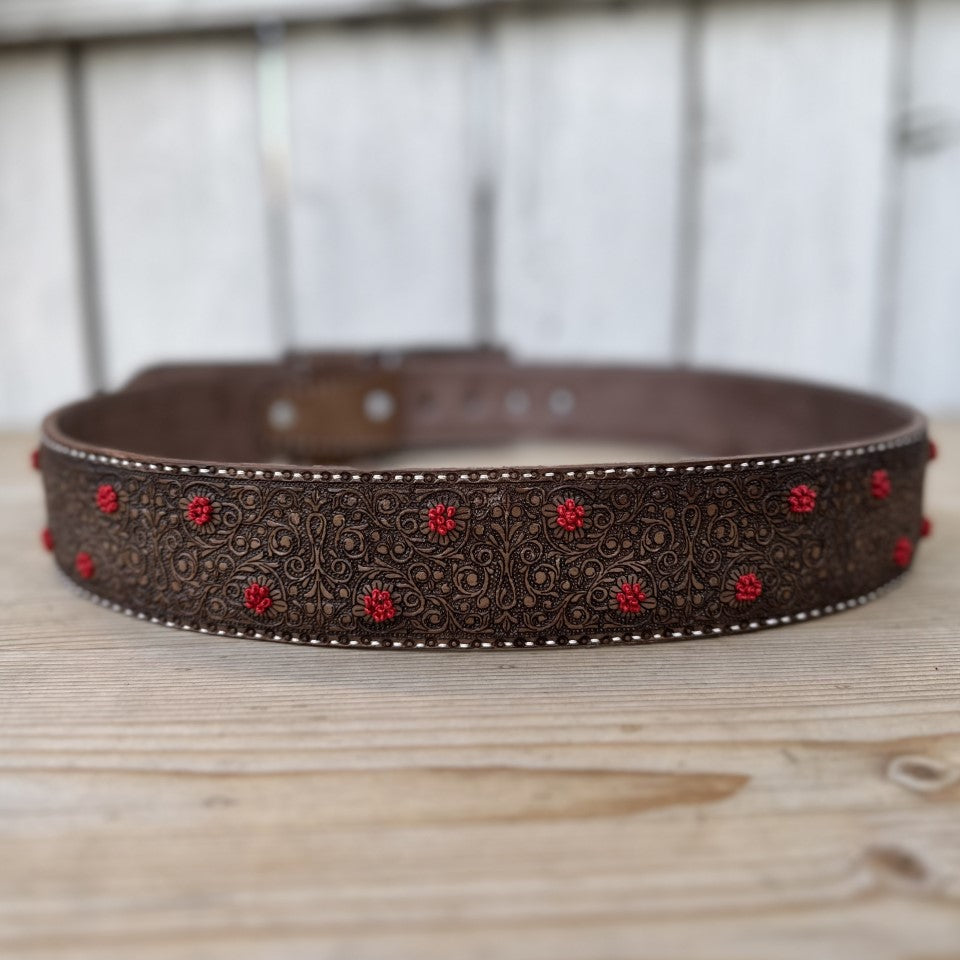 Cinturon Vaquero de Pita para Mujer Chocolate con Rojo - Cinturones Vaqueros para Mujer - Cinturon de Pita Original