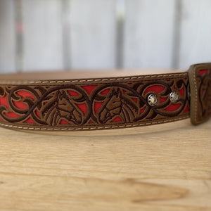 Cinturon Mexicano Vaquero - CB-Vaquero Rojo - Cinturones para Hombre Vaqueros - Cinturon para Hombre Vaquero - Cinto Bordado para Hombre