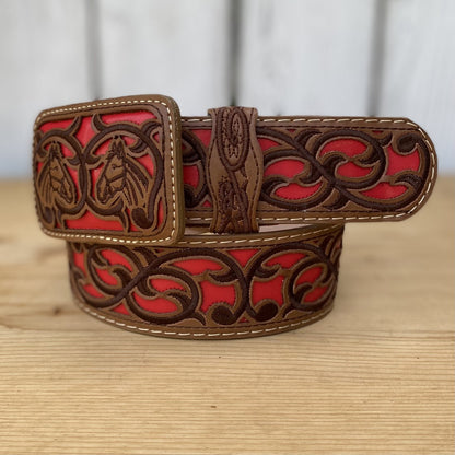Cinturon Mexicano Vaquero - CB-Vaquero Rojo - Cinturones para Mujer Vaqueros - Cinturon para Mujer Vaquero - Cinto Bordado para Mujer