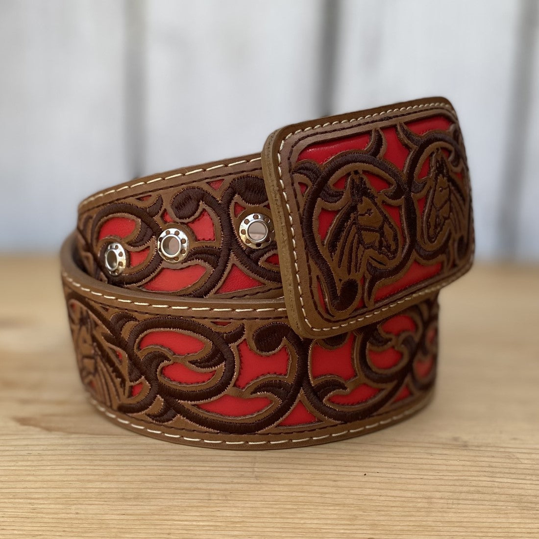 Cinturon Mexicano Vaquero - CB-Vaquero Rojo - Cinturon Vaquero Bordado para Mujer - Cinturones para Mujer Bordados 